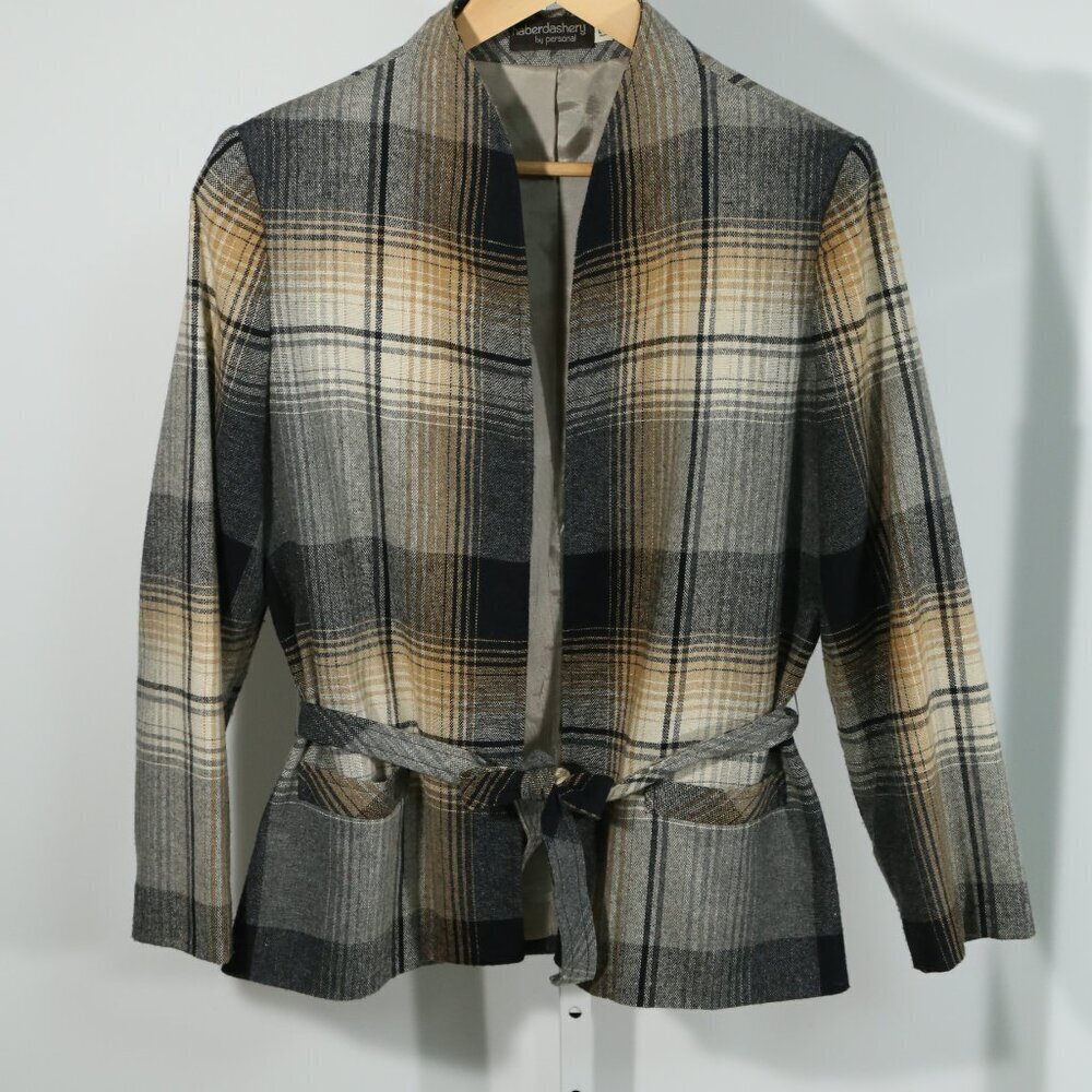 Vintage Haberdashery Plaid Belted Blazer Quiet Luxury Minimalist 80s (Size 12)